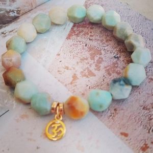 Amazonite Gemstone Bracelet Gold Filled OM Charm